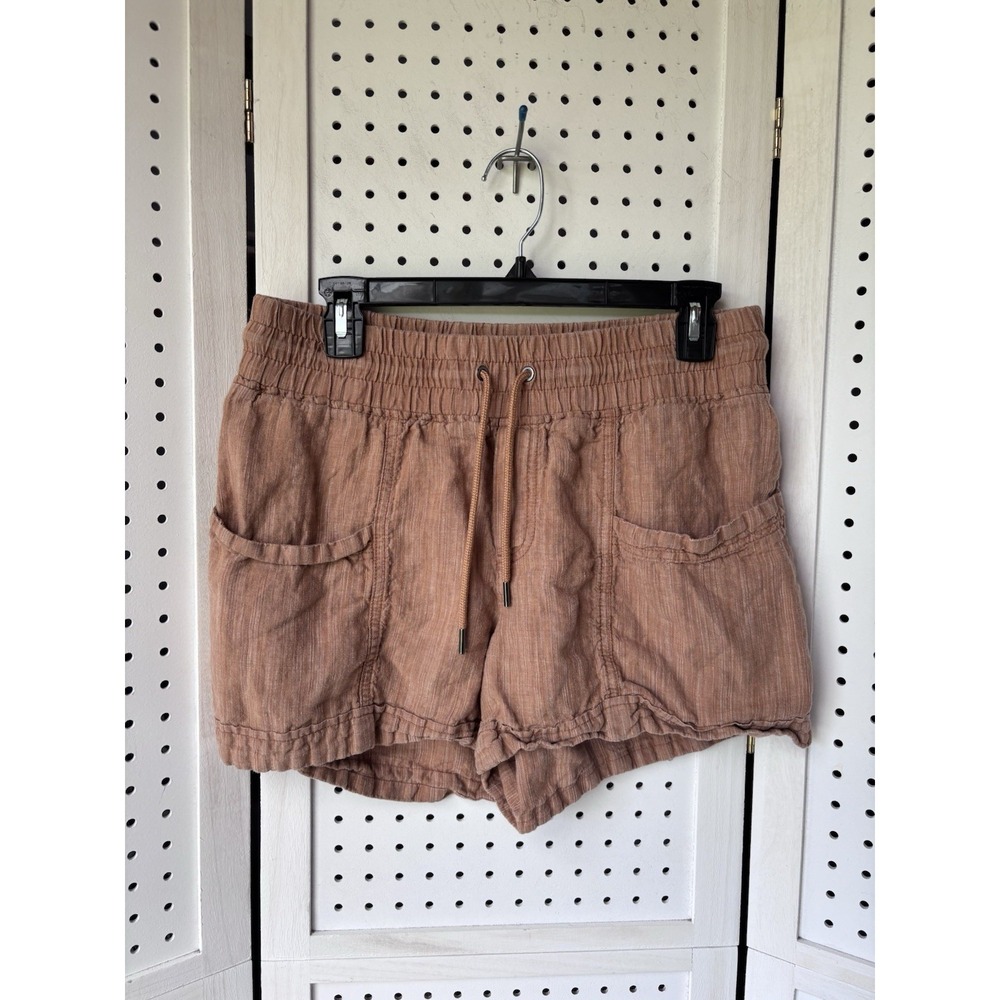 Athleta Cabo Linen‎ Textured 4" Shorts Drawstring Women's 10 Brown